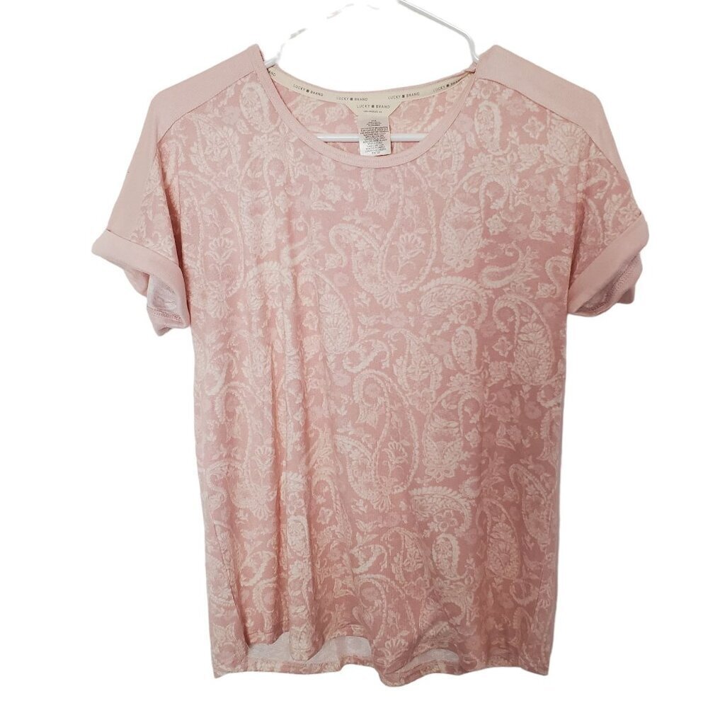 Lucky Brand Sleep Shirt Womens Small Pink Floral Paisley Short Sleeve Super Soft